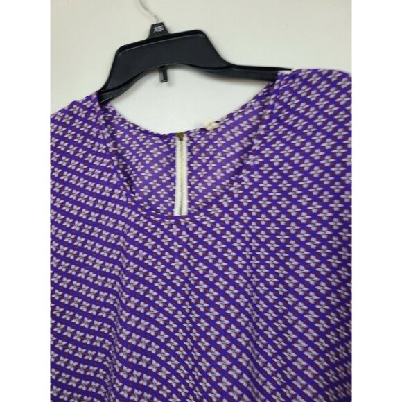 Japna Womens Floral Print Blouse Size Medium Purple Zip Back Short Sleeve Top - Picture 2 of 6
